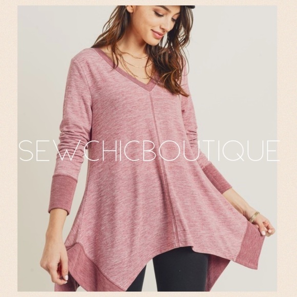 Berry Heathered Knit Hanky Hem Top - Picture 1 of 5